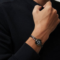 Sun & Moon Touch Bracelets with Figaro Chain (Black+Rose Gold)