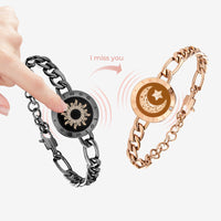 Sun & Moon Touch Bracelets with Figaro Chain (Black+Rose Gold)